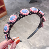 2021 New Girls Cute Flower Double Bangs Hairstyle Braided Hairbands Kids Sweet Hair Ornament Headband Fashion Hair Accessories