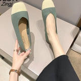 kamames NEW Women Slip On Flat Loafers Patchwork Square Toe Shallow Ballet Flats Shoes knitting Casual Flat Shoes Ballerina Flats