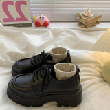kamames Leather Thick-Soled Love Shoes Women's 2024 New Muffin Lace Up Jk College British Style Small Leather Shoes Women's Singles Shoes