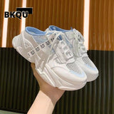 kamames Women Sneakers Slippers Breathable Mesh Casual Mules Shoes Female Fashion Sneaker Lace Up Leisure Women Vulcanize Slides