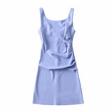 Zingj Zingj New Pleated Vest Dress Summer Women's Solid Color Square Collar Sleeveless Hip Skirt