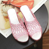 kamames Women Platform Slippers Bling Wedges 2023 Summer High Heel Shoes Woman Casual Jelly Shoes Cut-out Slip On Female Fashion Slides