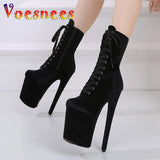 kamames Autumn And Winter Fashion Pole Dance Show Shoes 20CM Hate Sky High Flock Mid-Calf Boots Women Sexy Platform Zipper High Heels