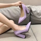 kamames kamames Heels Women's New Large Size Pointed Square With Shallow Fashion Patent Leather Thick With High Heel Professional Women's Single Shoes