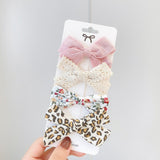 4Pcs/set New Leopard Printed Bowknot Hair Clips For Cute Girls Lace Handmade Hairpins Boutique Barrettes Kids Hair Accessories