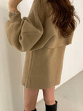 Zingj Casual O-Neck Knitwear Dress Female Loose Two Piece Set Thick Warm Lantern Sleeve Knitted Pullover Women Sweaters Winter