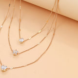 3-Layer Necklace With Rhinestone Pendants - Heart, Star, And Teardrop, Perfect For Holidays And Everyday Wear - Retro & Chic Style