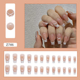 kamames kamames Pure Desire Blush Nail White French Striped Ballet Shoes Fake Nail Pearl Diamond Beautiful Nail Piece
