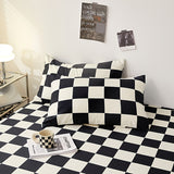 Supreme Soft Checkered Fitted Sheet Set - 100% Polyester Brushed, Black & White Chess Pattern, Luxurious All-Season Comfort, Deep Pocket for Secure Fit, 2 Pillowcases, Machine Washable, Durable & Stylish