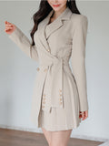 kamames Short Blazer Dress For Women Double-breasted Lace-up Slim Mini Dress Vestidos Elegant OL Work Wear Woman Clothing