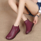 GKTINOO Vintage Handmade Genuine Leather Women Ankle Boots Casual Snow Boots Winter Ladies Flat Shoes Zip Rubber Botines Mujer