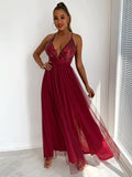 kamames slip Sequin corset maxi summer dress women backless mesh long bodycon red Christmas party dress bridesmaid evening dresses