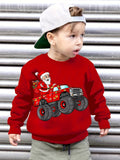 Boys' Cozy Fleece-Lined Christmas Sweatshirt with Santa & Truck Print - Casual Long Sleeve Pullover for Fall/Winter