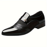 Mens Luxury Patent Leather Slip-On Oxford Shoes - Soft PU Insole, Rubber Sole, Solid Color Design - Perfect for Wedding, Party, Office Formal Events