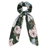 Korean Bow Long Ribbon Hair Scrunchie Chiffon Floral Print Sweet Elastic Hair Band Ponytail Hair Scarf Hair Tie Hair Accessories