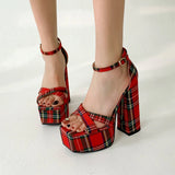 kamames INS Gingham Women Sandals Fashion Platform Square High Heels Sandals Luxury Brand Punk Female Shoes Size 34-43