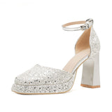 kamames kamames Thick Heel Waterproof Platform French High Heels With Hollow Not Tired Feet Breathable Wedding Shoes Bridesmaid Shoes Women's Shoes