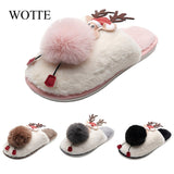 Christmas Women Slippers Female Short Plush Indoor Cotton Shoes Ladies Warm Non-Slip Animal Prints Cartoon Women's Footwear