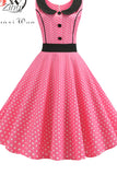 kamames Women Pink Polka Dot Elegant Party Dress Retro Vintage 50s 60s Pin Up Rockabilly Dress Casual Robe Femme