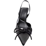 kamames kamames Women's Shoes High Heel Sandals With A Bow Bow Back Trip Belt Pointed Single Shoes Shallow Heel Heels