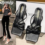 kamames spring and summer new square head back empty fashion casual women's shoes bow stiletto high heel comfortable slippers