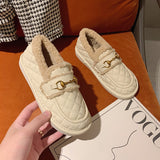 kamames Leather Shoes Woman Boots Winter Flat Fashion Keep Warm Net Red One-step Faux Fur Casual Shoes Women Walking Shoes
