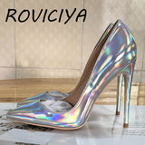 kamames Toe Silver 12 cm High Heels Pumps Women Shoes Patent Leather Prom Wedding Shoes plus size QP047 ROVICIYA