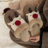 FUNNY FUNKY 2021 Winter Women's Shoe Cartoon Animal Deer Faux Fur Fleece Sock Christmas Slippers for Home Non-slip Woman Shoes