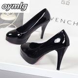 kamames high-heeled shoes waterproof platform sexy fine with round head feet Korean women's shoes patent leather large size s071
