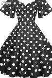 kamames Women Summer Dress Butterfly Sleeve Swing Vintage Dresses Robe Femme Elegant Green Polka Dot Party Sundress Jurken