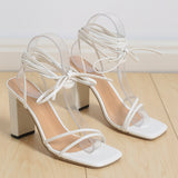 kamames kamames Summer Women's Shoes With Sexy Square Head Straps, Stilettos, High Heels, Cross-Strapped Sandals