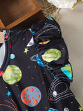 Girls Galactic Adventure Dress with Lettuce Sleeves - Casual A-line for Holiday Parties & Summer Fun - The Perfect Gift