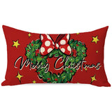 Merry Christmas Lumbar Throw Pillow Cover 12x20 - Red Xmas Cartoon Mouse & Wreath Design, Funny Holiday Decor for Sofa Couch, Machine Washable Polyester (Pillow Not Included)