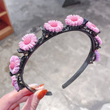 2021 New Girls Cute Flower Double Bangs Hairstyle Braided Hairbands Kids Sweet Hair Ornament Headband Fashion Hair Accessories