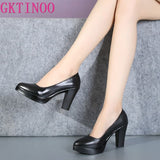 GKTINOO Genuine Leather shoes Women Pointed Toe Pumps Sapato feminino High Heels Shallow Fashion Black Work Shoe Plus Size 33-43