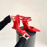 kamames kamames Spring / Summer Runway Show New Wedge Pointed Red High-Heeled Shoes Female Patent Leather Sexy Baotou Personality Sandals Women