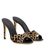 kamames Ladies High-Heeled Single Shoes Large Size Horse Hair Leopard Pattern Slippers Exposed Toe Dew Heel E-Commerce