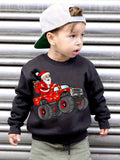 Boys' Cozy Fleece-Lined Christmas Sweatshirt with Santa & Truck Print - Casual Long Sleeve Pullover for Fall/Winter