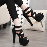 kamames Summer 15CM Fashion Thick With Sandals Fish Mouth Shoes High-heeled Hollow Sandals Nightclub High Sandalias Mujer