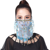 kamames Women's Belly Dance Tribal Face Veil Face Lace Veil Shining Dance accessories Halloween Costume Accessory With Sequins