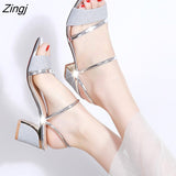 kamames Summer Women Flat Sandals Shoes Women Square Heel Sandalias Buckle Sandals High Heels Strap Sandals Block Heel Shoes