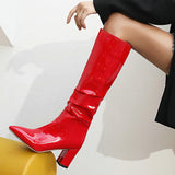 kamames White Autumn Women Boots Fashion Pleated Knee High Boots Square Low Heel Pointed Toe Winter Long Boots Lady Shoes 2021