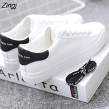 kamames Women White Flats Pu Soft Leather Sneakers Canvas Loafers Comfort Lace Up Casual Spring Woman Vulcanized Shoes Summer Mocassins