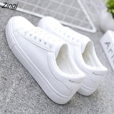 kamames Women White Flats Pu Soft Leather Sneakers Canvas Loafers Comfort Lace Up Casual Spring Woman Vulcanized Shoes Summer Mocassins