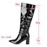 kamames White Autumn Women Boots Fashion Pleated Knee High Boots Square Low Heel Pointed Toe Winter Long Boots Lady Shoes 2021