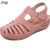 kamames Women Sandals Summer Ladies Comfortable Round Toe Ankle Hollow Sandals Female Soft Sole Shoes Drop shipping Plus Size 35-43