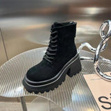 kamames Boots Chunky Boots Women Winter Shoes Cow Suede Ankle Boots Black Female Autumn Fashion Platform Booties women boots