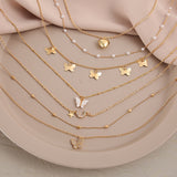 6pcs/set Minimalist Style Inlaid Rhinestone Imitation Pearl Drop Oil Butterfly Heart Chain Necklaces Set For Ladies' Daily Dates, Vacations, And Parties