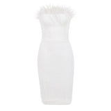 kamames Strapless Bandages Dress Sexy Feathers Sleeveless Clothes Club Party 2022 New Women Dress