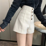 kamames Women High Waist Shorts Office Lady Elegant Solid Basic Buttons Simple Shorts Oversized 5Xl All-Match Wide Leg Short Pants